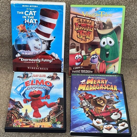 VEGGIE TALES Little Joe THE CAT IN THE HAT Elmo in Grouchland MERRY MADAGASCAR - Picture 1 of 1